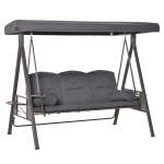 Outsunny 3 Seat Garden Swing Chair Steel Swing Bench w/ Cushions Cup Trays
