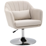 HOMCOM Linen Upholstered Height Adjustable Swivel Chair Armchair W/ Pillow Cream White