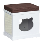 PawHut Wooden Cat House for Small Cat w/ Removable Scratching Pad and Soft Cushion
