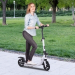 HOMCOM Foldable Kick Scooter, Adjustable Height, 93.5L x 38W x 95-105Hcm-White(c-2)