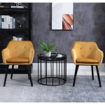 HOMCOM Set Of Two Velvet-Feel Dining Chairs, with Cushioned Seat - Yellow
