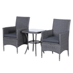 Outsunny 3pc Rattan Coffee Table Set-Grey(c-2)
