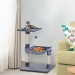 PawHut Cats 2-Tier Sisal Rope Scratching Post w/ Dangle Toy Beige