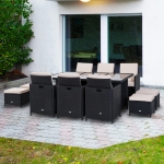 Outsunny 11 Pieces Rattan Dining Set, Aluminium-Black(c-2)