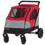 PawHut Dog Stroller Pushchair Pet Foldable Travel Carriage with Adjustable Handle Red