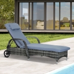 Outsunny Brown Rattan Sun Lounger w/ Adjustable Steel Frame,200Lx73Wx56-103H cm(c-2)
