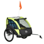 HOMCOM Trailer for Kids Child Bike Foldable Baby Carrier 2-Seat w/ Storage Bag Safety Harness Green