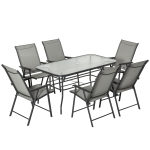 Outsunny 7pcs Classic Outdoor Dining Set Steel Frames w/ 6 Folding Chairs Coffee Table