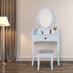 HOMCOM Dressing Table Set W/Mirror and Stool-White(c-1)