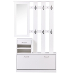HOMCOM 2PC Shoes Storage Chest Cloths Rack Unit Entryway Furniture Set Shoe Wardrobe W/Mirror Multiple Shelves-White