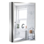 HOMCOM 60L×40W×13T cm Stainless Steel Wall Mirror Cabinet-Silver