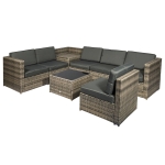Outsunny 6-Seater Patio Rattan Seating Garden Furniture Set Table w/ Cushions 6 Seater