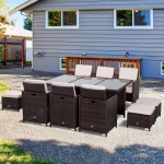 Outsunny 11 Pieces Rattan Dining Set, Aluminium-Black(c-3)