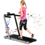 HOMCOM Electric Folding Treadmill Home Running Machine w/ Bluetooth Speaker, Silver