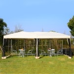 Outsunny 3 x 6 m Garden Metal Gazebo Water Resistant Pop-Up Party Tent Canopy Marquee with Mesh Sidewalls-Beige(c-1)