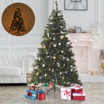 HOMCOM 6FT Pre-Lit Artificial Christmas Tree W/ Ornament, Metal Stand-Green(c-2)