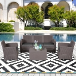 Outsunny 5-Seater Outdoor Garden PP Rattan Effect Furniture Set w/ Cushion Grey