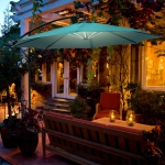 Outsunny Umbrella Parasol W/Solar Powered LED strips, Φ2.95x2.45H m-Wine Red(c-3)