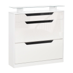 HOMCOM Shoe Cabinet with 3 Drawers High Gloss Storage Cupboard Tipping Bucket with Flip Door Glass Top Adjustable Shelf Large-Capacity for 14 Pairs, White