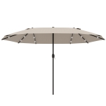 Outsunny Garden Parasol 4.4m Double-Sided Sun Umbrella Patio Parasol LED Solar Lights Khaki