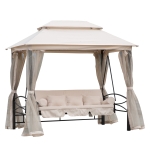 Outsunny 2-in-1 Convertible Gazebo Swing Chair Bed W/Netting, 245Lx165Wx243H cm-Beige/Black