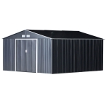Outsunny 12.5 x 11.1ft Galvanized Steel Garden Shed & Foundation - Grey