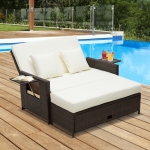 Outsunny Rattan 2-Seater Sofa Sun Lounger Bed-Black(c-1)