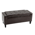 HOMCOM Storage Ottoman Bench PU Leather Upholstered Lift-Top Tufted Ottoman Brown