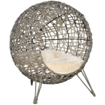 PawHut Rattan Wicker Elevated Cat House Kitten Pussy Basket Pet Bed w/ Cushion Smoky Grey
