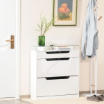 HOMCOM Shoe Cabinet with 3 Drawers High Gloss Storage Cupboard Tipping Bucket with Flip Door Glass Top Adjustable Shelf Large-Capacity for 14 Pairs, White