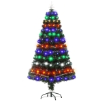 HOMCOM 5ft Pre-Lit Fiber Optic Christmas Tree w/ Star Tree Topper, Solid Metal Base, 170 Branch Tips, 6 Color LED Lights Home Decoration