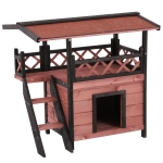 PawHut Wood Cat House Outdoor Luxury Wooden Room View Patio Weatherproof Shelter Puppy Garden Scratch Post Large Kennel Crate