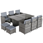 Outsunny 11 Pieces Rattan Dining Set, Aluminium-Black(c-1)