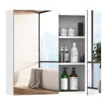 HOMCOM Wall Mount Mirror Cabinet Bathroom Storage 3-Tier Shelf Inside Double Door, 75x60x15 cm-White(c-1)