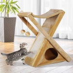 PawHut Two Tier Cat Tree Tower Scratching Post, 50L x 32W x 65Hcm-Light Yellow