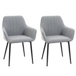HOMCOM Dining Chairs Linen Fabric Accent Chairs Metal Legs, Set of 2 Light Grey