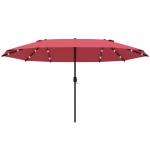 Outsunny 4.4m Double-Sided Sun Umbrella Patio Parasol LED Solar Lights Red