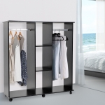 HOMCOM Open Wardrobe Double Mobile Storage Shelves Organizer W/6 Wheels-White(c-1)