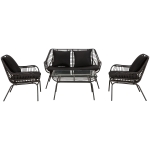 Outsunny 4-Seater Webbed PE Rattan Dining Set Smooth Curved w/ Sofa 2 Armchairs Table Black