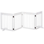 PawHut Freestanding Pet Gate 4 Panel Folding Wooden Dog Barrier Dog Gate w/ Support Feet