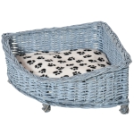 PawHut Wicker Dog Corner Basket Pet Bed Sofa Couch w/ Soft Plush Cushion Elevated Base