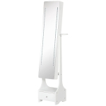 HOMCOM Freestanding Jewellery Cabinet Storage Mirror Armoire w/ LED Lights Hooks Drawer Hairdryer Holder Vanity Cabinet Adjustable Home Bedroom Furnishing White