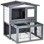 PawHut Coelheira de Exterior de Madeira de 2 Níveis Gaiola para Coelhos e Animais Pequenos com Teto Asfástico Zona Aberta Bandeja Removível e Rampa 101,5x90x100cm Cinza