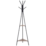 HOMCOM Metal Free Standing Hallway Coat Rack Tree with 6 Hooks and 2-Tier Storage Shelves