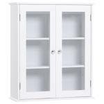 kleankin Armário Casa de Banho de Parede com 2 Portas de Cristal Armário Suspenso com Prateleiras Ajustáveis em Altura Multiuso para Cozinhas Sala de Estar 55x20x65cm Branco