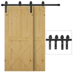 HOMCOM 200CM Carbon Steel Sliding Barn Door Kits Hardware Closet Set Track System for Double Wooden Door Industrial Wheel Style Roller