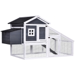 PawHut Galinheiro Exterior de Madeira Gaiola para Galinhas de 2 Níveis com Ninho Zona Aberta Teto Asfáltico Bandeja Removível e Rampa 175,4x95,5x100cm Cinza