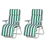 Outsunny Set of 2 Garden Patio Outdoor Sun Recliners Loungers Folding Foldable Multi Position Relaxers Chairs with Cushions Fire Retardant Sponge (Green White)