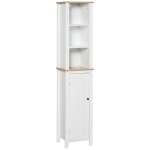 Kleankin Armario Alto para Baño Mueble Columna de Baño con 3 Estantes Abiertos y Armario de Puerta Balda Ajustable Interior Carga Máx. 40kg 35x30x170 cm Blanco