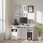 HOMCOM Computer Desk Office PC Table Workstation with Keyboard Tray, CPU Shelf, Drawers, Sliding Scanner Shelf, White